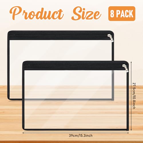 Outus 8 Pcs Clear Zipper Pouches Pencil Pouches PVC Makeup Pouch Envelopes Folder Storage Multi Purpose Pouch Document File Organization Bags, Office Supplies (Black Edging,15.3 x 10.8 Inch) by Outus - Image 2