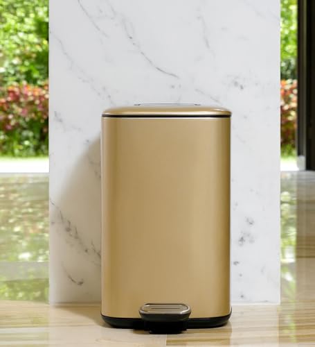 Image of Obsessions EKO Soft-Close Bathroom Trash Can - 6L Stainless Steel Pedal Bin with Lid & Liner, Elegant Champagne Gold Waste Basket for Home & Kitchen
