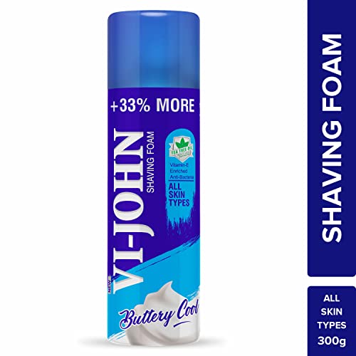 Image of VI- JOHN Shaving Foam For Men, All Skin Type Shaving Foam With Goodness of Nature, Tea Tree Oil, Vitamin E Enriched and Anti- Bacterial Formula (200gm- Pack of 1)