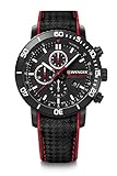 Wenger Herren Armbanduhr Roadster Black Night Chronograph Ø 45mm, Swiss Made, Analog Quarz, Wasserdicht bis 100m, Synthetik Armband, Schwarz, 01.1843.109
