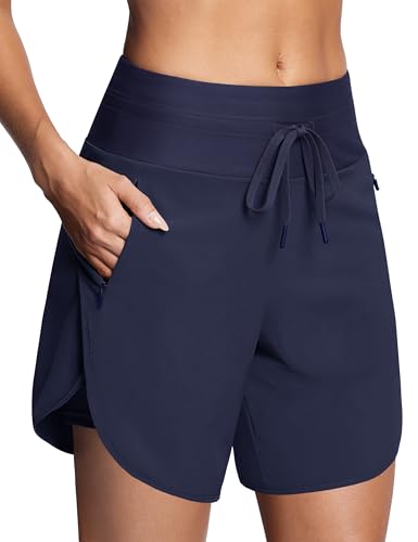 Image of ISEEGZ Swim Board Shorts Women 5.5 inch / 7 inch | Built in Liner, Zipper Pockets, High Waisted, Quick Dry, UPF 50+, Stretchy, Swim Trunks for Women