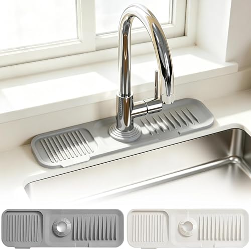 Dryxog 2 Pièces Contour de Robinet Absorbant, Tapis Robinet Evier Cuisine 39x11,7CM Protection Anti éClaboussures pour évier Tampon de Séchage pour...