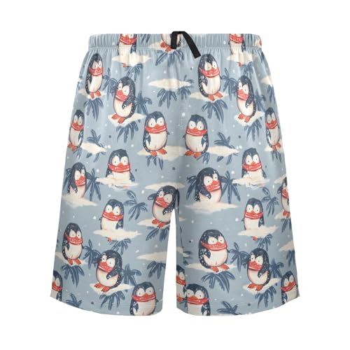 Penguin with Scarf Mens Pajama Shorts Soft Pants Lounge Sleepwear Bottoms with Drawstring & Pockets