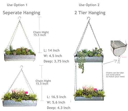 Shabbydecor Galvanized Metal Trough Farmhouse Wall Hanging Planter, Plant Holders Indoor Hanging For Ferns Ivy Succulent Cactus Spider Plants #TOP6