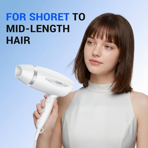 CONFU Hair Dryers for Women,1600W Blow Dryer for Curly Hair, Portable Lightweight Fast Drying Negative Ion Foldable & Protable Design for Travel (White) — view 4