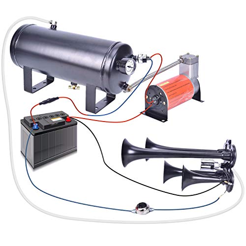 150Db, 4 Trumpet Loud Train Horns Kit For 150 Psi 12V Air Compressor 1.59 Gallon For Trucks, Cars, Van Boats Super Loud Air Horn(6L, Black) #TOP2