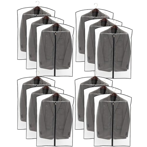 Image of Transparent Men's Blazer Coat Suit Bag Covers | Fold-Over Breathable Garment Storage Bags | Durable & Dustproof Protector for Suits, Jackets & Coats | Set of 12 | Height-36 inch