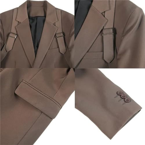 Strap Decoration Suit Jacket for Men Slim Casual Business Stylish Office Wedding Groom Social Blazers3