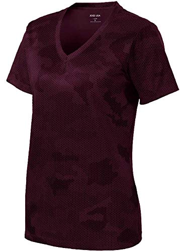 Joe's USA Ladies CamoHex V-Neck All Sport Moisture Wicking Shirts.Sizes: XS-4XL