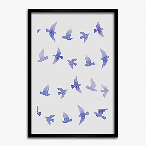 Peinture Hirondelles Bleues pour un Salon Moderne Cadre 50x70