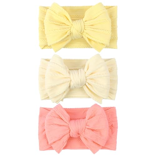 Image of LemonSpace Handmade Baby Bows for baby girls Stretchy Nylon Hair Bands Hair Accessories with Headbands Bows for Newborn Baby Girls Infant Toddlers Kids Bow(Light Yellow)