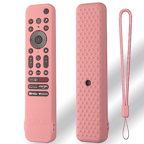Image of Oboe Silicone TV Remote Cover Compatible with Sony Bravia Smart TV 2023 Voice Remote RMF-TX910U - Protective Cover with Lanyard (D-Pink) [Remote NOT Included]