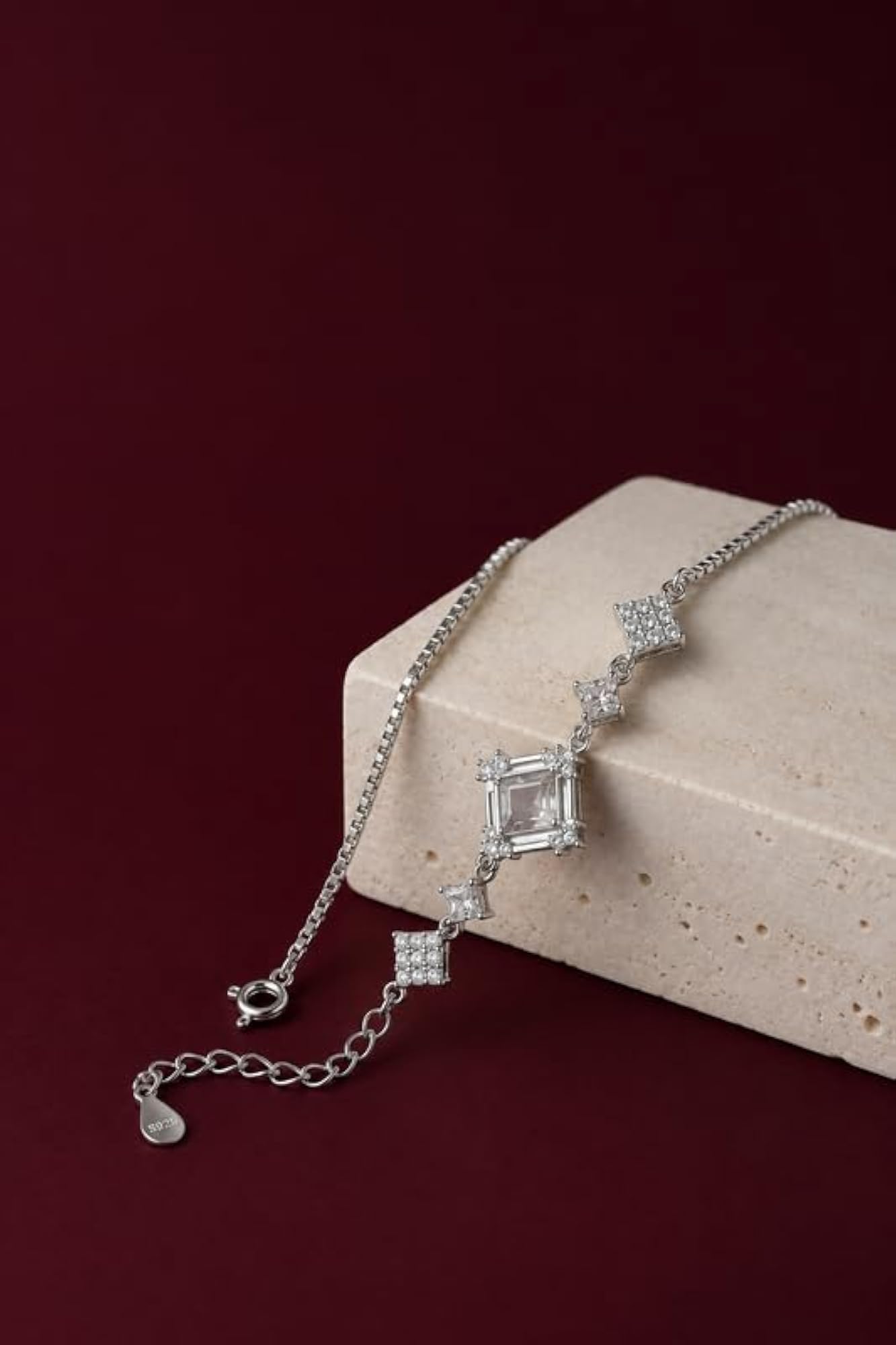 Women's 925 Sterling Silver Statement Square Stone Bracelet