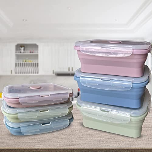 JUVEL Boîte à Lunch Pliante en Silicone 800 ML Lot de 3 boîtes de Rangement Alimentaire Pliables Conteneurs de Stockage de Nourriture Silicone Pliable...