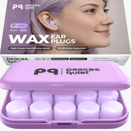 Image of Peace&Quiet PQ Wax Ear Plugs for Sleeping, Swimming - 15 Soft Noise Cancelling Silicone Gel Wax Earplugs for Sleep and Swimmers, Ear Protection with Sound Blocking Level of 32 Db, Lavender