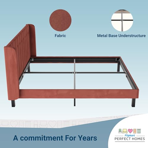 Image of Wooden Modern Upholstered Queen Size Bed for Bedroom | Wooden Double Bed Without Storage | Platform Cot Upholstered Bed with Upholstery Fabric | Engineered Wood | 6.5 x 5 Ft | Brown
