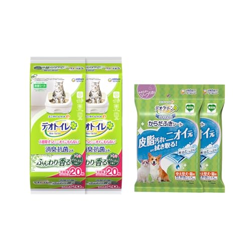 デオトイレ 消臭抗菌 シート ボタニカル 20枚×2 デオクリーン からだふきシート 中大型犬猫用 香り付き 15枚×2 ペットシーツ ペットシート トイレ 猫 ペット 清潔 ユニチャーム 愛猫用 ペット用品