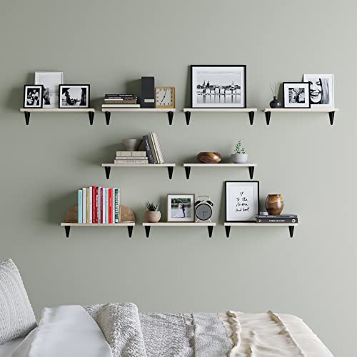 Wallniture Arras 17" Floating Shelves For Living Room Decor, Wall Bookshelf, Floating Shelf For Kitchen & Hallway, Bedroom Shelves For Storage Set Of 9, Natural, Wood #TOP4