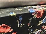 9,99 £ par mètre Tissu stretch en velours élasthanne pour robe, au mètre, imprimé floral roses, noir et rose