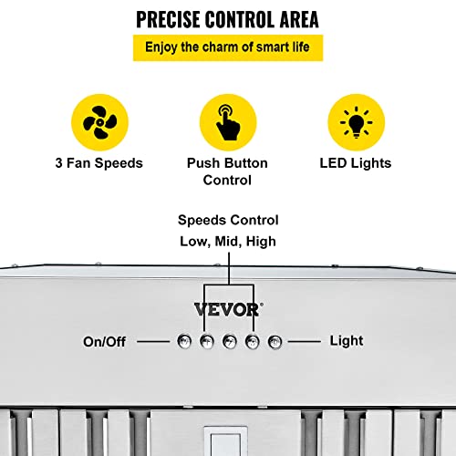 VEVOR Insert Range Hood, 800CFM 3-Speed, 36 Inch Stainless Steel Built-in Kitchen Vent with Push Button Control LED Lights Baffle Filters, Ducted/Ductless Convertible, ETL Listed… by VEVOR - Image 5