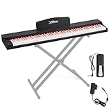 ZHRUNS 88 Key Weighted Keyboard Piano with Sustain Pedal, Power Adapter & Sheet Music Stand - Home Digital Piano, Black Pink (Keyboard Only)