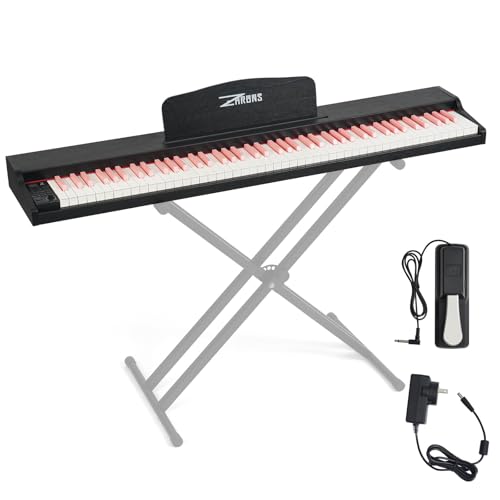 ZHRUNS 88 Key Weighted Keyboard Piano with Sustain Pedal, Power Adapter & Sheet Music Stand - Home Digital Piano, Black Pink (Keyboard Only)