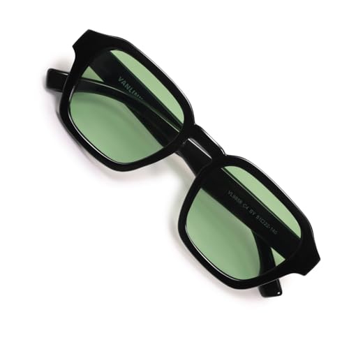 VANLINKER Retro Vintage Polarized Trendy Small Square Sunglasses for Women Men 2025 Fashion Shades VL9858,Black Frame Green Lens