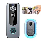 YUFFQOPC Funkklingel mit Kamera, Akku Türklingel mit Kamera, Video Türklingel 2-Wege-Audio, Nachtsicht, Cloud-Speicher, 2,4-GHz-WLAN, PIR-Bewegungserkennung, Überwachung im Innen- und Außenbereich