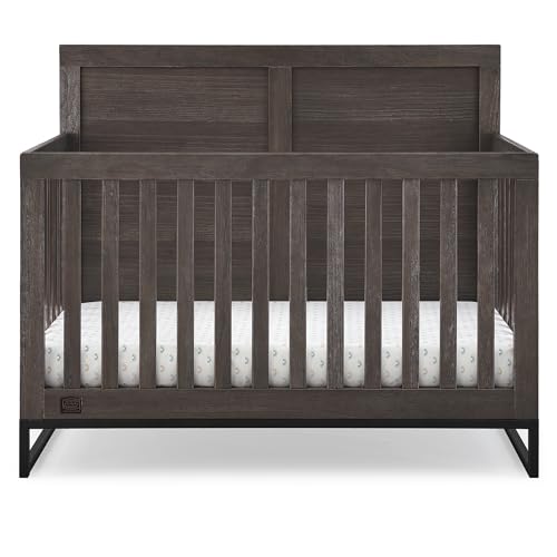Simmons Kids Foundry 6 in 1 Convertible Baby Crib Rustic Grey with Matte Black
