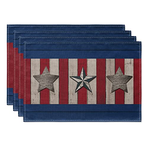 Artoid Mode Stars Stripes Memorial Day Placemats Set Of 4, 12X18 Inch 4Th Of July American Patriotic Table Mats For Dining Decoration #TOP28