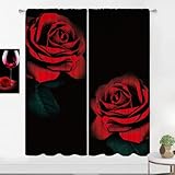 IFFVGX Black and Red Rose Curtains for Bedroom 42(W) x63(H) Inch Rod Pocket Valentine's Day Ombre Rose Pattern Printed Romantic Modern for Bedroom Living Room Window Drapes Treatment 2 Panels