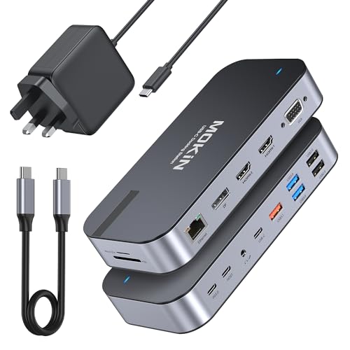 USB C Docking Station Dual Monitor with 65W Power Adapter 16 in 1 Laptop Docking Station Quad Monitor USB C Dock with Dual HDMI DisplayPort, VGA, 6 USB C/A, RJ45, 100W PD, Audio, SD/TF for Dell HP