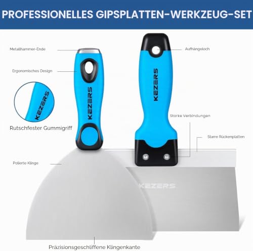 KEZERS 14 Stück Spachtel Set,Flächenspachtel Trockenbau Werkzeug, Edelstahl Malerspachtel, Putty Messer Spachtel, Schaber Palettenmesser Kratzer set mit Handtasche