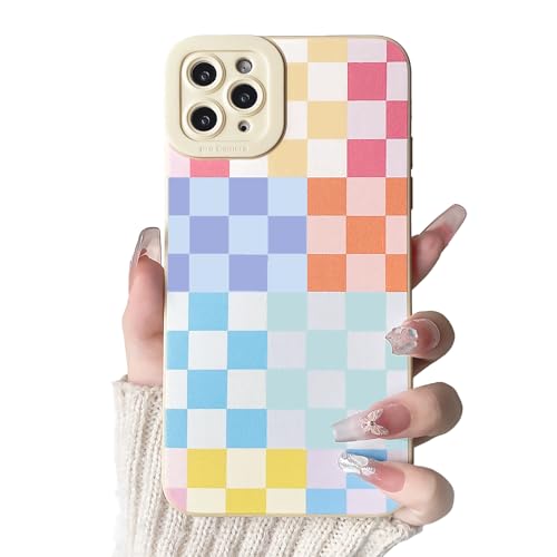 Lovmooful for iPhone 11 Pro Max Case Cute Lattice Plaid Design-Color&Blue | Compatible for iPhone Case,Color Checkerboard Design,Soft TPU,Shockproof Protective,Girly,for Girls Women