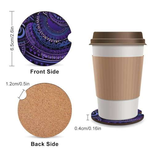 Portavasos para carro de madera con diseño tribal morado, pack 2 miniatura 2