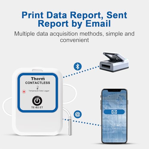 ThermElc TE-B2 ET Bluetooth Kabelloser Temperatur Datenlogger mit externer Sonde, PDF-CSV-Bericht, Vergleich von Daten mehrerer Geräte, Überwachung von Kühl- und Gefrierlagern (TE-B2 ET)
