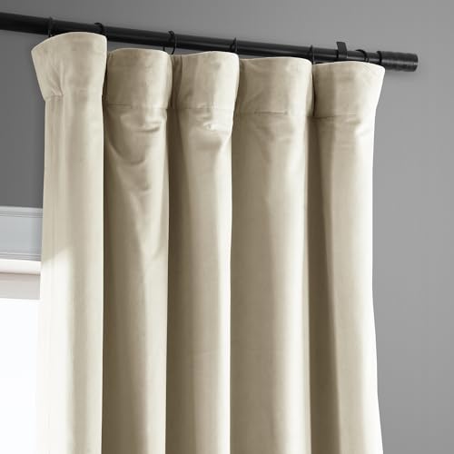 HPD Half Price Drapes Signature Velvet Thermal Blackout Curtains for Living Room 63 Inch Long (1 Panel) Rod Pocket Insulated Blackout Curtains for Bedroom Window Curtains, 50W x 63L, Alabaster Beige