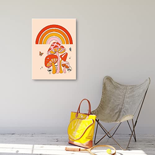 Otingqd Vintage Rainbow Mushroom Canvas Wall Art Hippie Painting Wall Decor,Rainbow Preppy Prints Wall Decor For Teens Girls Friends Sisters Bedroom Dorm Preppy Room Wall Decor 11''X15'' #TOP4