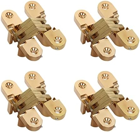 4 Pack Hidden Hinge Invisible Hinge for Cabinet Door, Zinc Alloy Hidden Door Hinge 180 Degree Swing Hinges for Wooden Box Front Door, 0.61'' Leaf Width, 2-3/8" Leaf Height, Gold