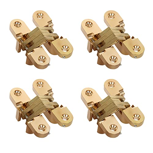 4 Pack Hidden Hinge Invisible Hinge For Cabinet Door, Zinc Alloy Hidden Door Hinge 180 Degree Swing Hinges For Wooden Box Front Door, 0.61'' Leaf Width, 2-3/8" Leaf Height, Gold #TOP3