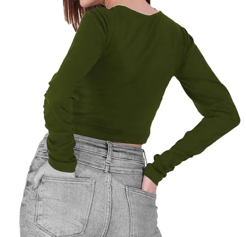 Image of THE BLAZZE Women's Cotton Stretchable Solid V Neck Long Sleeve Regular Fit Crop Top T-Shirt for Women L412