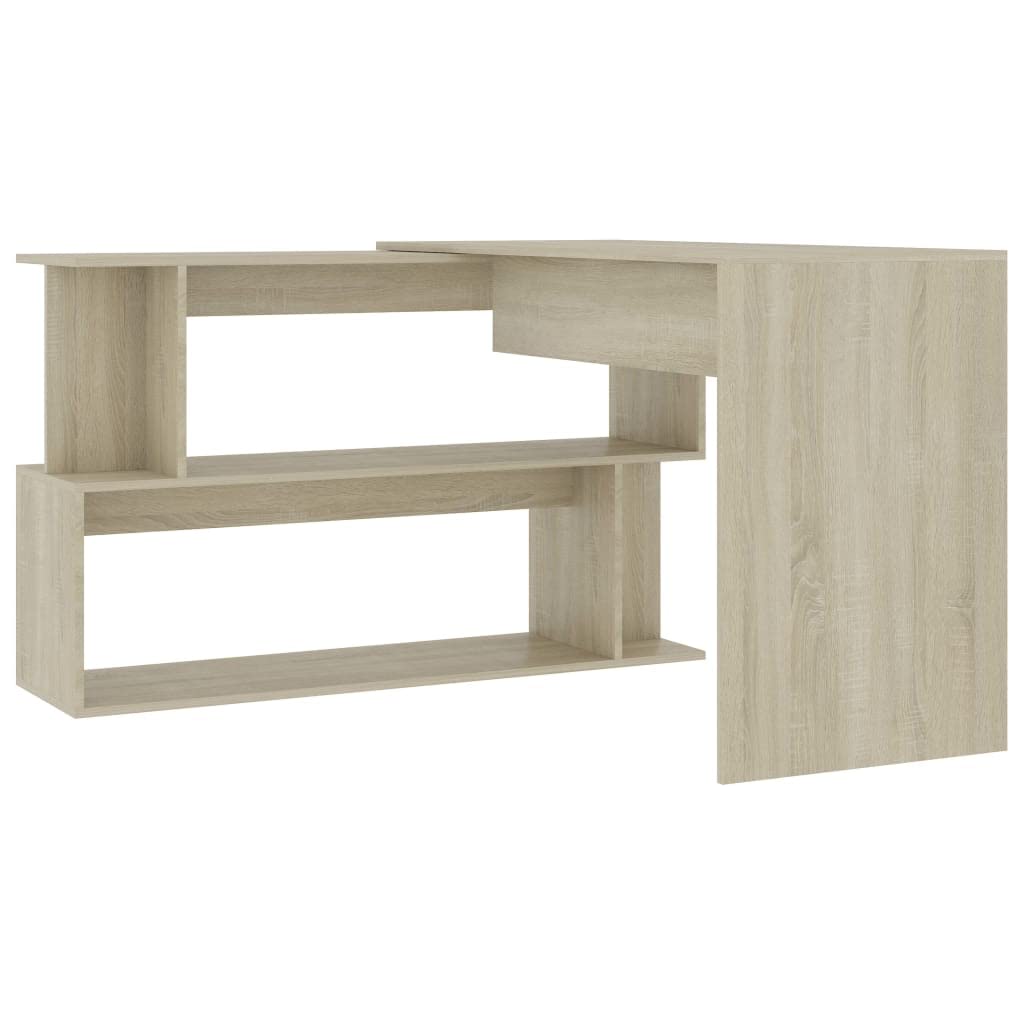 Scrivania angolare in rovere Sonoma, 200 x 50 x 76 cm, girevole, con scomparti aperti, per ufficio, casa, studio, tavolo per computer, salvaspazio