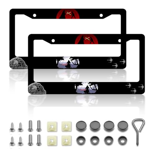 DGDRHZ Star License Plate FramesWars Car Accessories for Women & MenCute License Plate HolderAluminum License Plate Frame Fits Standard US Vehicles Size 12.2 x 6 Inch (Black-01-2pcs)