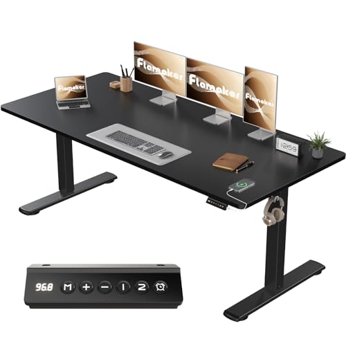 Flamaker Höhenverstellbarer Schreibtisch Ganze Tischplatte 160 x 60 cm, Schreibtisch Höhenverstellbar Elektrisch mit Memory Steuerung, Gaming Tisch mit Sitzende Erinnerung und USB-Aufladung (Schwarz)
