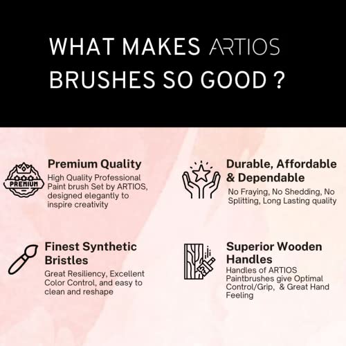 ARTIOS Handmade Professional Artist Painting Brush Set for Acrylic, Watercolor, & Gouache Painting with Brush Holder - Cruelty-Free (15 Assorted Brushes)(Wood), Synthetic Bristle (Image - 6)