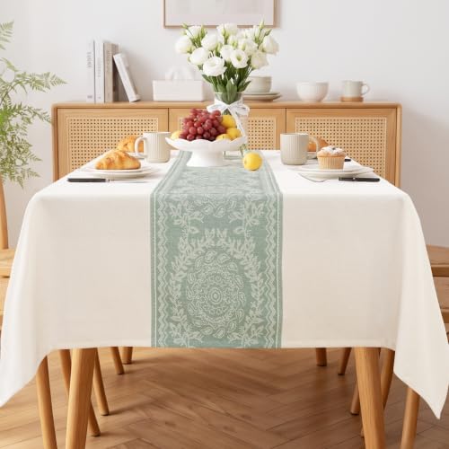 JIUZHEN Rustic Rectangle Tablecloths, Farmhouse Cotton Linen Waterproof Burlap Table Cloth, Wrinkle Stain Resistant Washable for Kitchen Dining Outdoor Parties, 54" x 54", Blue Flower