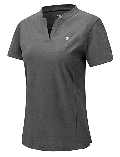 Rdruko Women's Golf Shirt Short Sleeve Dry Fit V Neck Tennis Top Moisture Wicking Athletic Workout Polo Shirt UPF 50+ Cement Gray XL