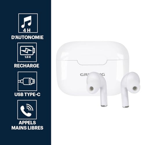 Grundig Écouteurs Bluetooth Sans Fil Intra auriculaires 230 mAh Écouteurs sans fil avec 4 heures de lecture Pour appels mains libres Inclut Étui de chargement USB C - vue 4