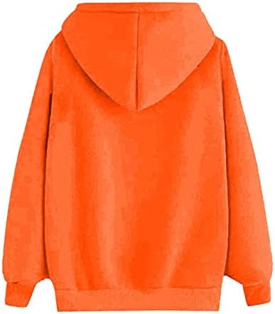 Women Oversized Hoodies Loose Casual Fashion 2021 Long Sleeve Crewneck Sweatshirt Solid Color Pocket Fall Pullover Top Orange