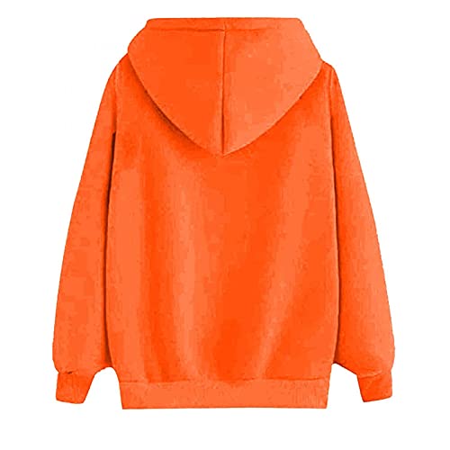 Women Oversized Hoodies Loose Casual Fashion 2021 Long Sleeve Crewneck Sweatshirt Solid Color Pocket Fall Pullover Top Orange #TOP2